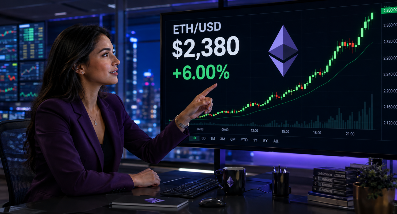 Analyst watches Ethereum rise 6% to $2,380 on an ETH/USD market chart