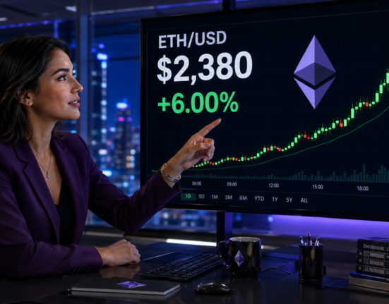Analyst watches Ethereum rise 6% to $2,380 on an ETH/USD market chart