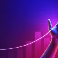 Business success of growth metaverse finance and investment profit graph concept or development analysis progress chart on financial market achievement strategy background with increase hand diagram