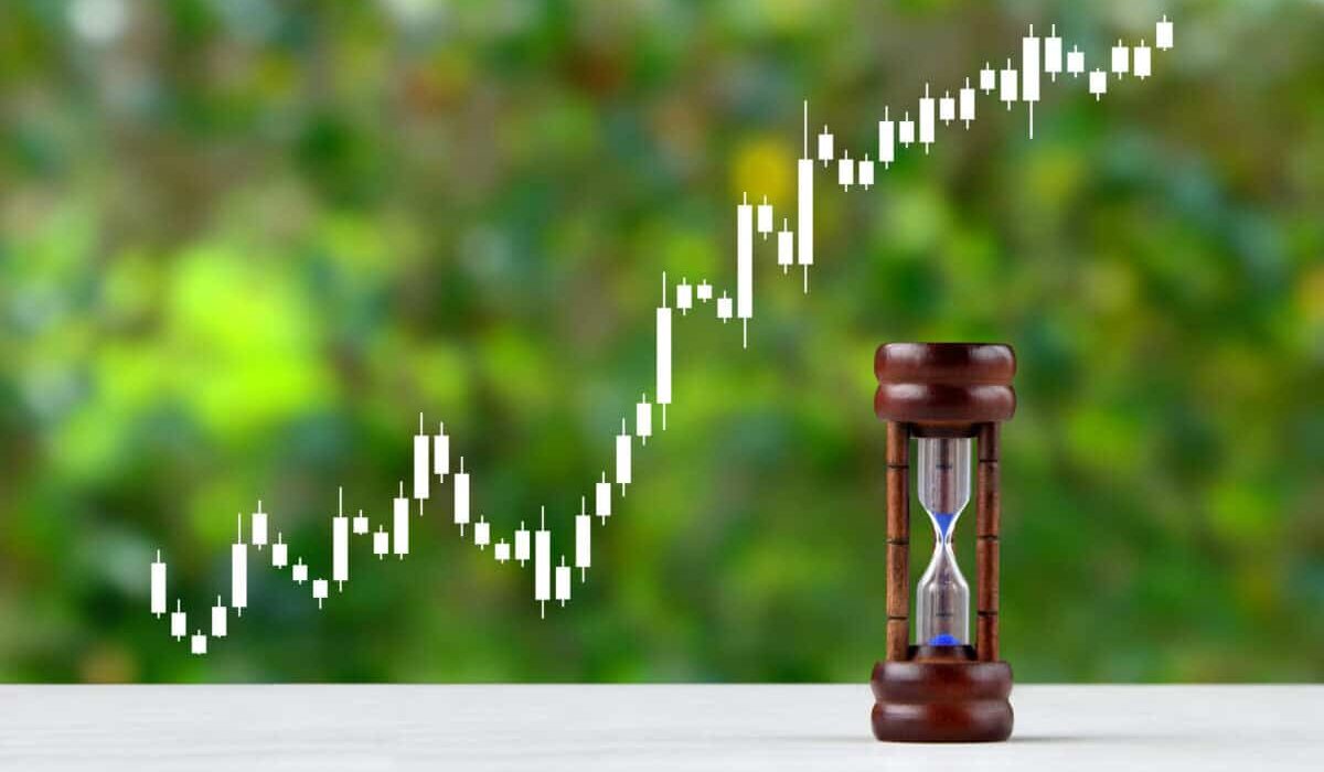 Hourglass and stock price chart