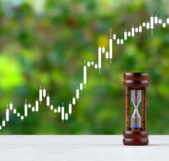 Hourglass and stock price chart