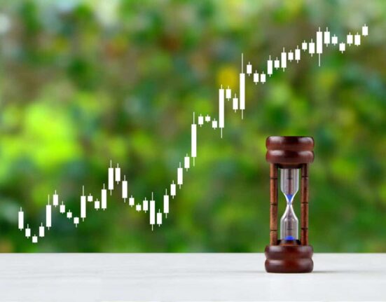 Hourglass and stock price chart