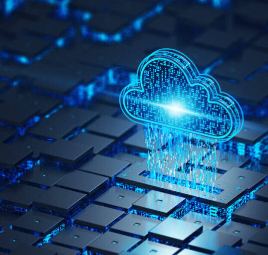 Illustration of data, cloud computing and microchips