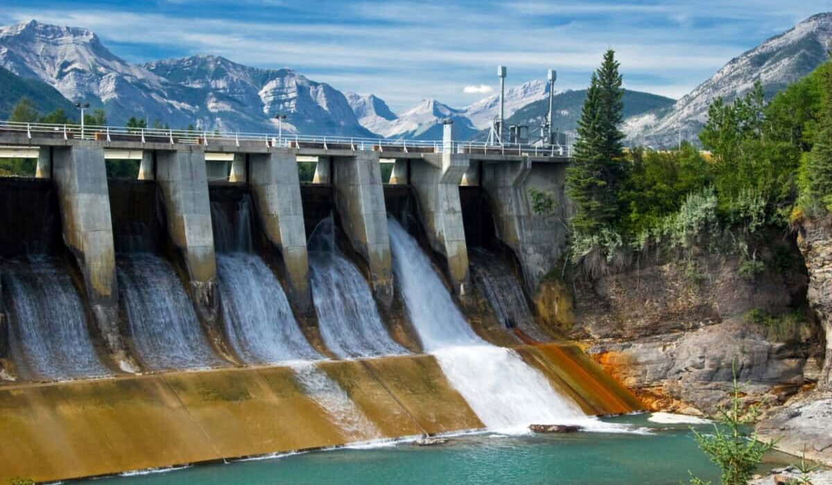 Dam of hydroelectric power plant in Canadian Rockies