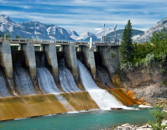 Dam of hydroelectric power plant in Canadian Rockies