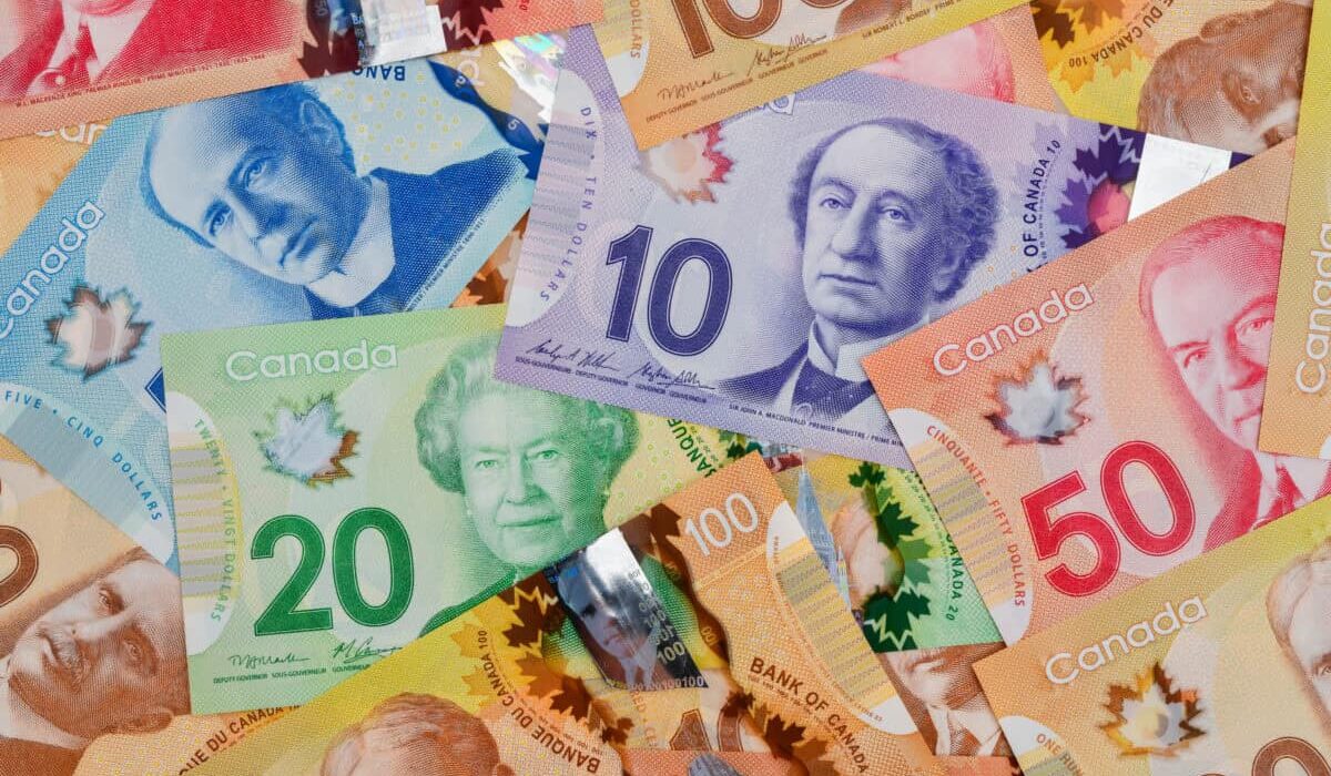 Pile of Canadian dollar bills in various denominations
