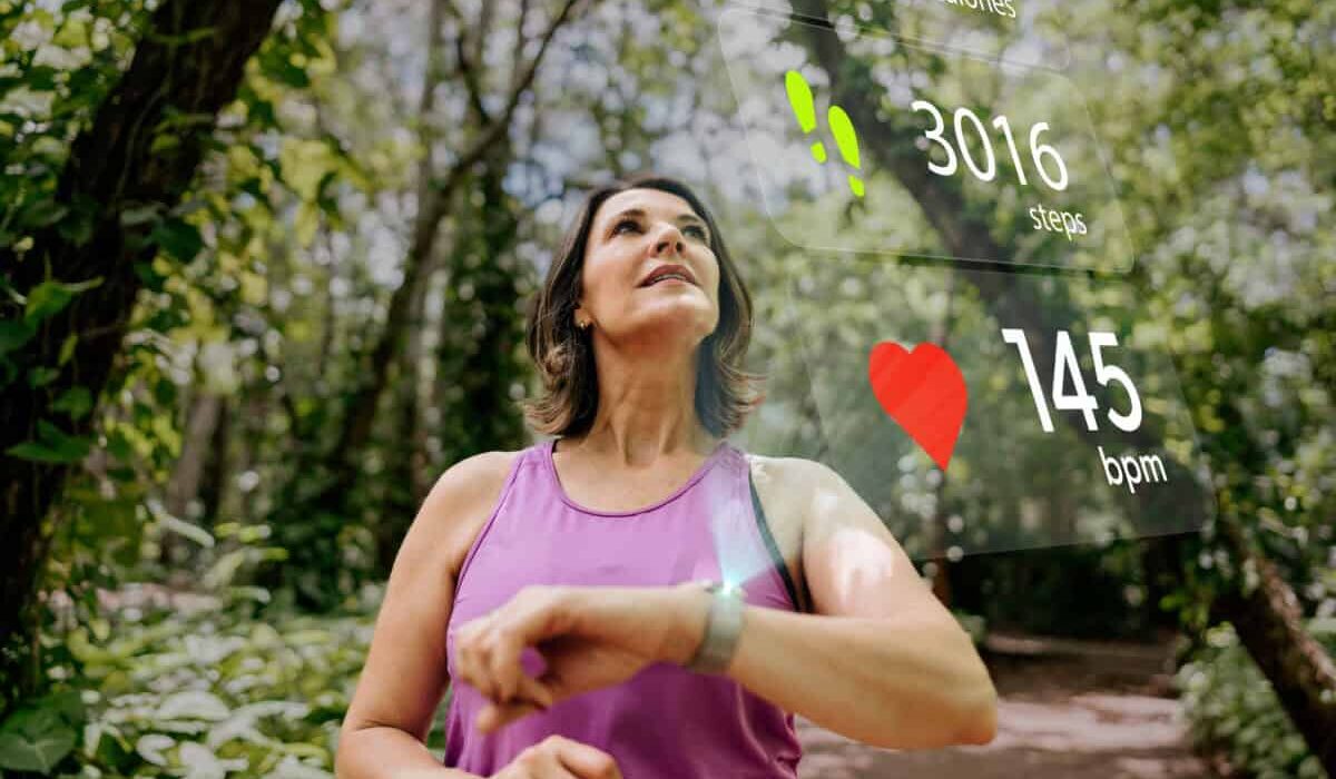 runner checks her biodata on smartwatch