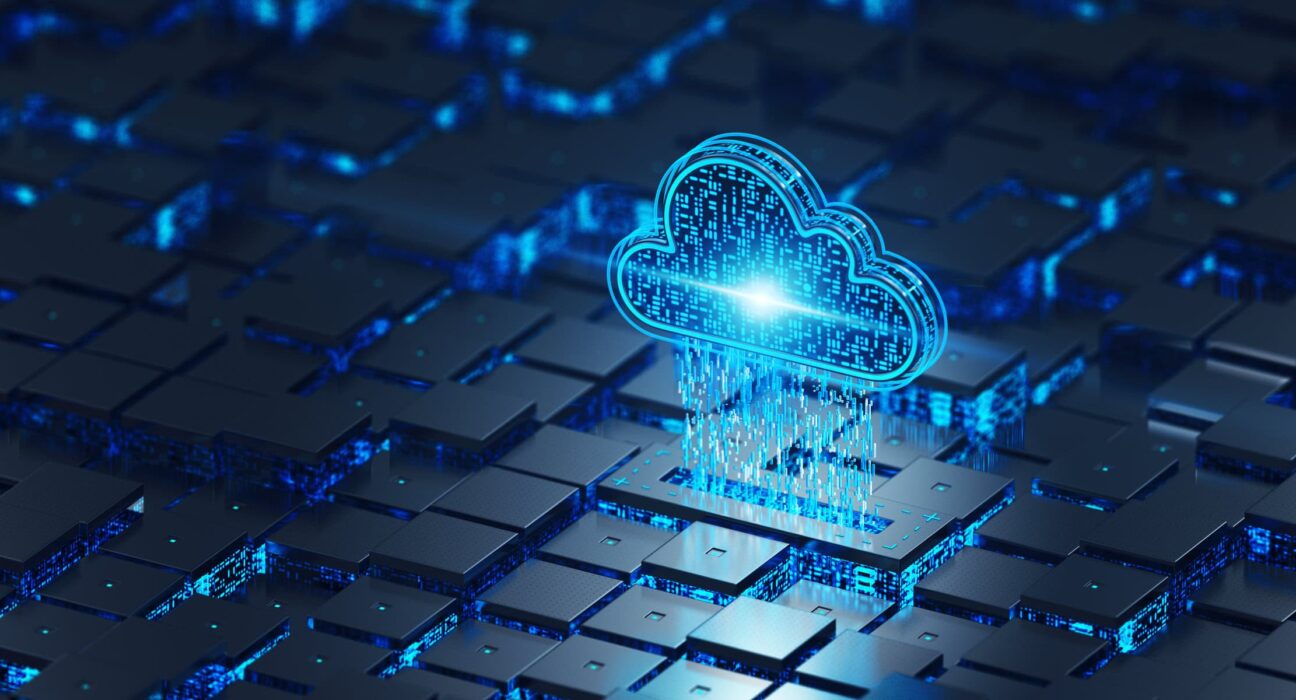 Illustration of data, cloud computing and microchips